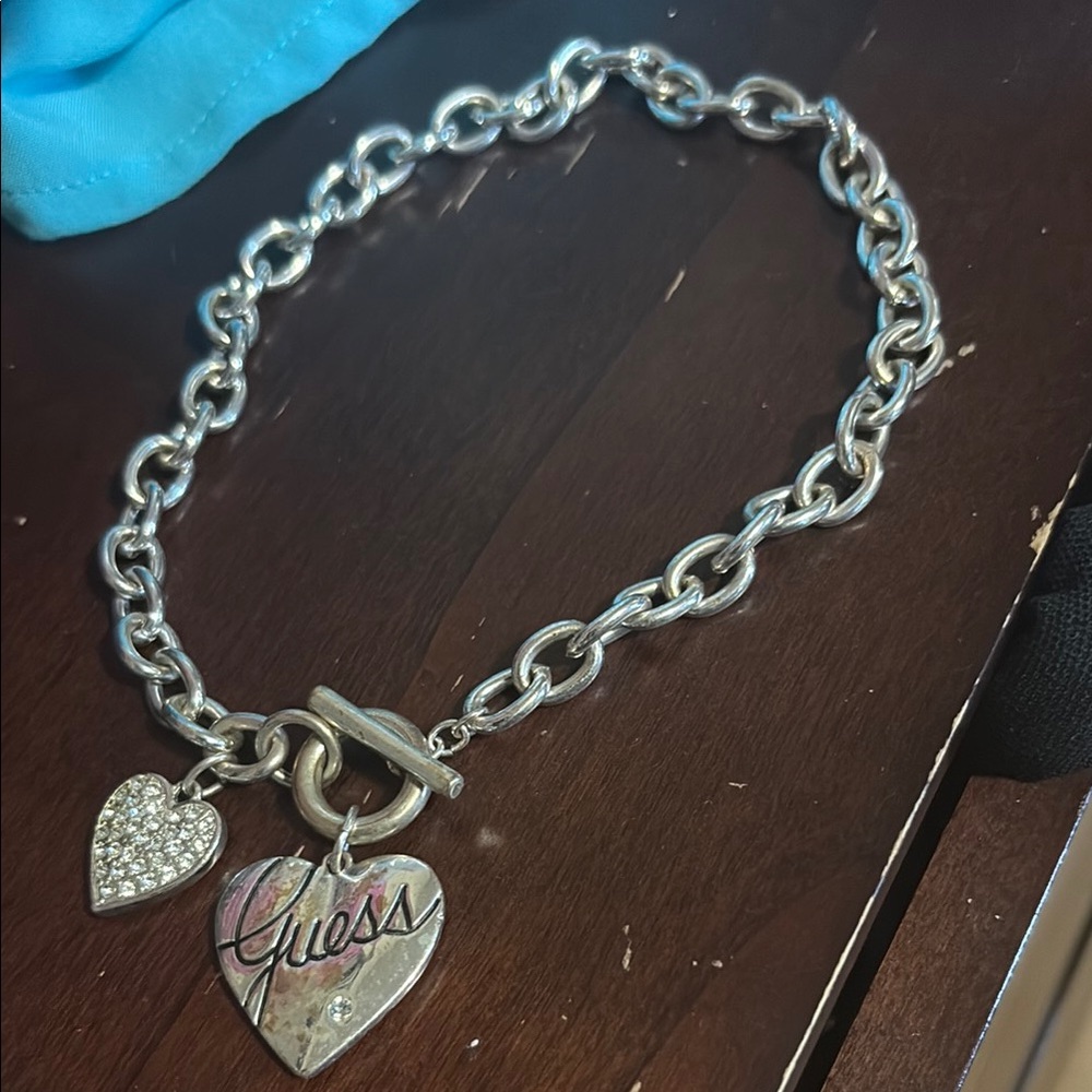 Guess Silver Chain Heart Charm Bracelet